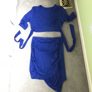 Two piece royal blue skirt set